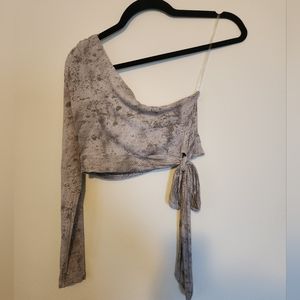 SOZY SOFT COZY ONE SHOULDER LONG SLEEVE TIE DIE CROP TOP TIE